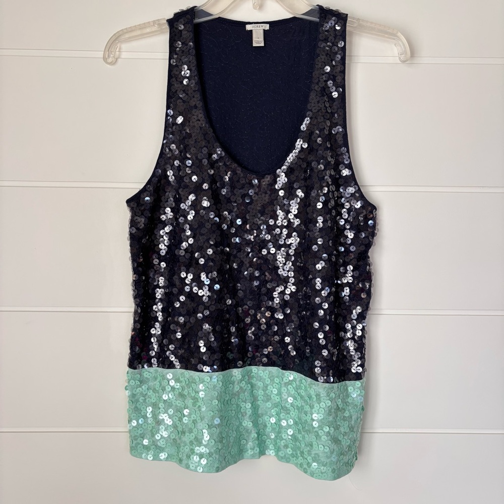 J. Crew Blue and Green Sequin Tank Top Women's Medium